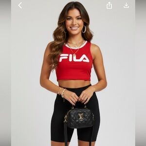 FILA Retro Red & White Trim Crop Top